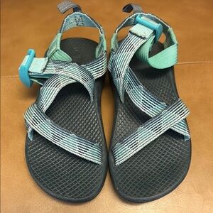 Chaco Aqua and Gray Striped Sandals